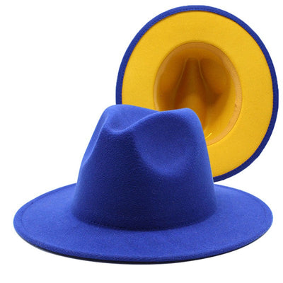 QBHAT Two-color Fedora Hat Women Men Wide Brim Felt Jazz Hat Ladies Party Top Cap Patchwork Chapeau Sombreros De Mujer 50 Colors