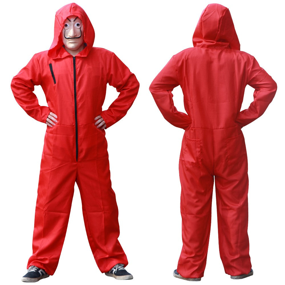 Adult and Children's Paper House Cosplay Costume Red Onesie Halloween Stage Wear with Hat Onesie Set