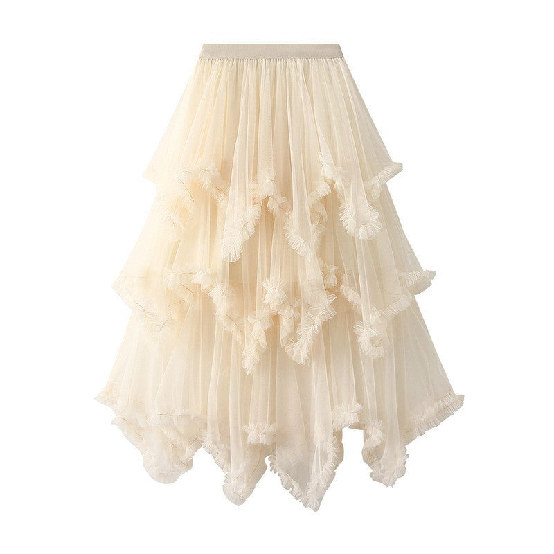TIGENA Tutu Tulle Long Skirt for Women 2023 New Summer Korean Aesthetic Cute Irregular Mesh High Waist Maxi Skirt Female Purple