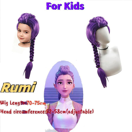 Kpop Demon Hunters Wig Rumi Mira Zoey Wig For Kids Synthetic Hair Cosplay Halloween Party Chindren Use