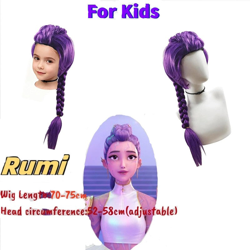 Kpop Demon Hunters Wig Rumi Mira Zoey Wig For Kids Synthetic Hair Cosplay Halloween Party Chindren Use