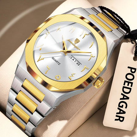 POEDAGAR Fashion High Quality Men Clock Date Week Waterproof Watch For Man Quartz Stainless Steel Luxury Men's Watches Reloj+Box