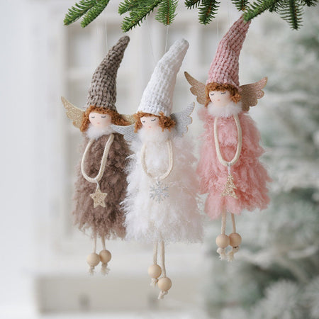 2Pcs New Christmas Cute Plush Angel Doll Pendant Lovely Boys Girls Xmas Tree Hanging Decoration Merry Christmas Party Ornaments
