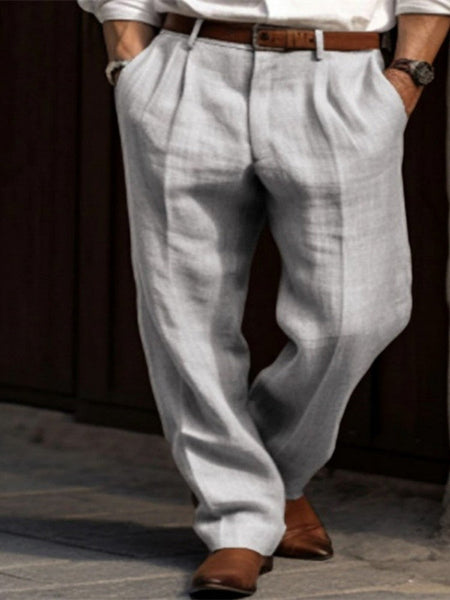 2026 Men's Stand Pocket Casual Linen Pants Solid White Gray Trouser Plus Size 3xl Mens Elegant Fashion Sweatpants Men Streetwear