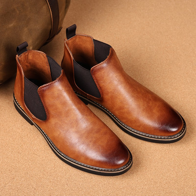 YRZL 39~47 Men Chelsea Boots Brand Retro Comfortable PU Leather Ankle Boots Men 2025 Fashion Black Brown Mens Boots
