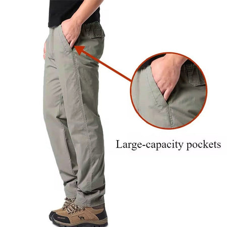 Casual Pants Men's Spring Autumn Cotton Cargo Trousers Plus Size Large Sports Pants Loose Straight Man Elastic Waist Pants
