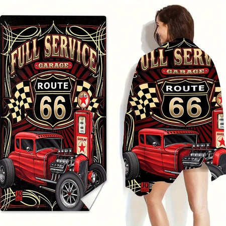 A Vintage Route 66 Beach TowelMicrofiber terry bath towels for yoga, travel, swimming, fitness and camping