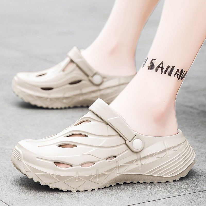 Men's summer casual anti-slip and wear-resistant hollow thick-soled flip-flops with a feeling of stepping on feces, EVA croats
