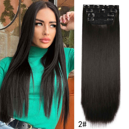 4Pcs/Set 20Inch Synthetic Hair Clip In Long Wavy Thick Hairpieces For Women Full Head Synthetic extenciones para el cabello