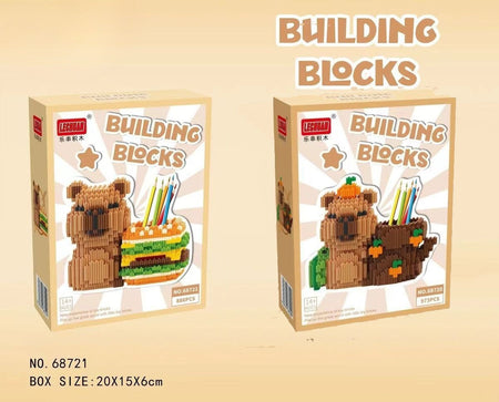 Capybara Building Block Pen Holder Multi-Function Desk Organizer for Office Supplies Cosmetics Birthday Gift Desktop Decoration