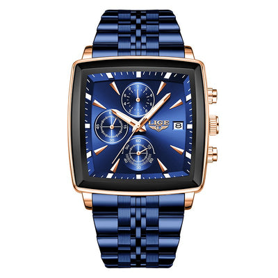 LIGE Top Brand Luxury Mens Watches Fashion Military Square Chronograph Quartz Wristwatches For Men Sports Waterproof Watch Men