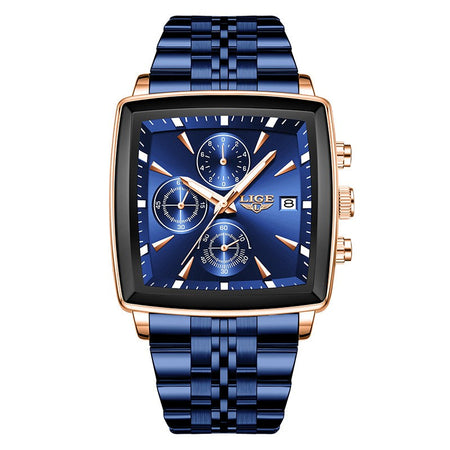 LIGE Top Brand Luxury Mens Watches Fashion Military Square Chronograph Quartz Wristwatches For Men Sports Waterproof Watch Men