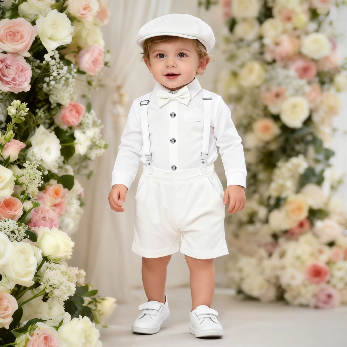 Baby Infant Baptism Suit for Boys Toddler Suspender Suit Formal Gentleman Flower Boys Wedding Clothes Set Newborn Outfit