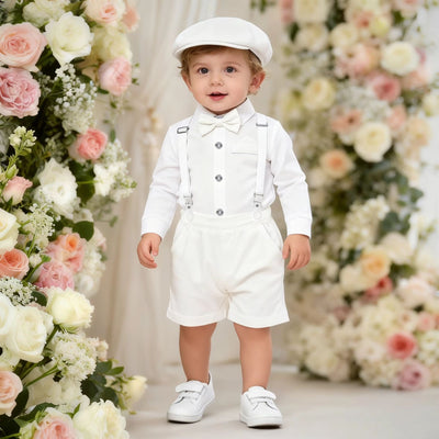 Baby Infant Baptism Suit for Boys Toddler Suspender Suit Formal Gentleman Flower Boys Wedding Clothes Set Newborn Outfit