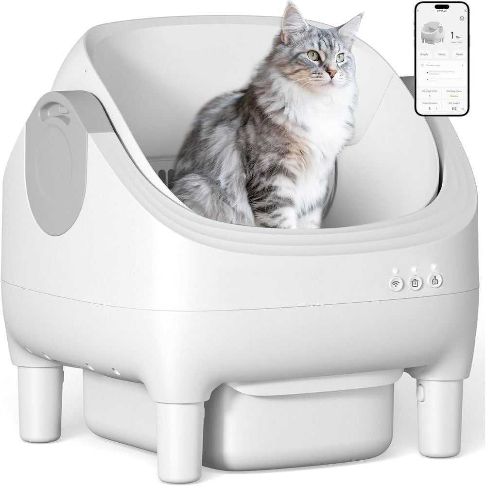 Smart Cat Litter Box with App Control, Self-Cleaning, Dual Safety Sensors, 11L Bin, Deodorizing for Multiple Cats