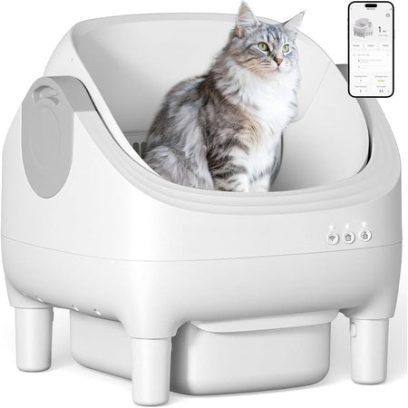 Smart Cat Litter Box with App Control, Self-Cleaning, Dual Safety Sensors, 11L Bin, Deodorizing for Multiple Cats