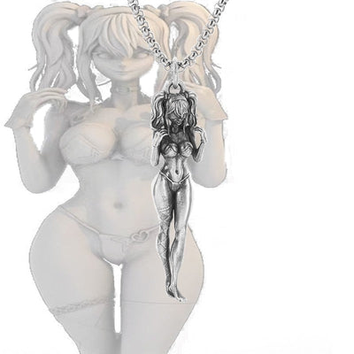 Silver-Plated Anime Mecha Beautiful Girl Girl Pendant Necklace Men and Women Hip-Hop Rock Punk Trendy Jewelry Gift