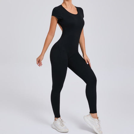 Seamless Yoga Jumpsuits Sports Fitness Hip-lifting Short-sleeved Backless One-piece Workout Gym Leggings Tracksutis for Women