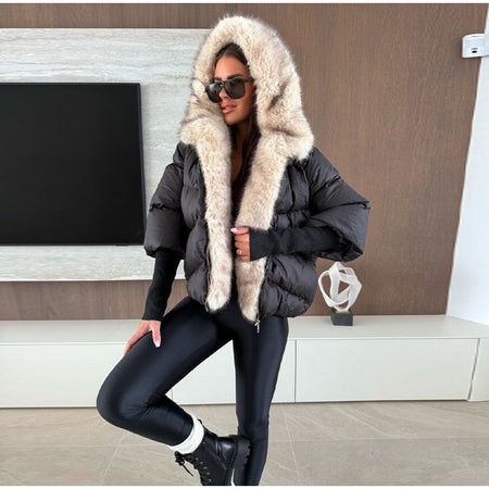 Vintage Women's Fur Coat Elegant Furs Collar Puffer Thicken Full Sleeve Jacket With Furs Female 2025 Autumn Winter Woman Coats