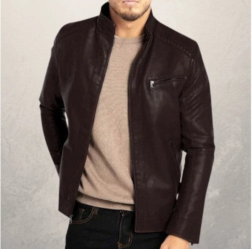 Men's PU Leather Jacket Stand-Up Collar Punk Motorcycle Style Fashion European American Teenagers Male Outerwear