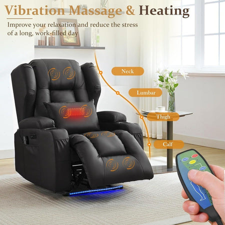 Recliner Chair for Adults, Power Reclining Sofa Chair Home Theater Seating with Vibration Massage and Heat, LED Ambient Light