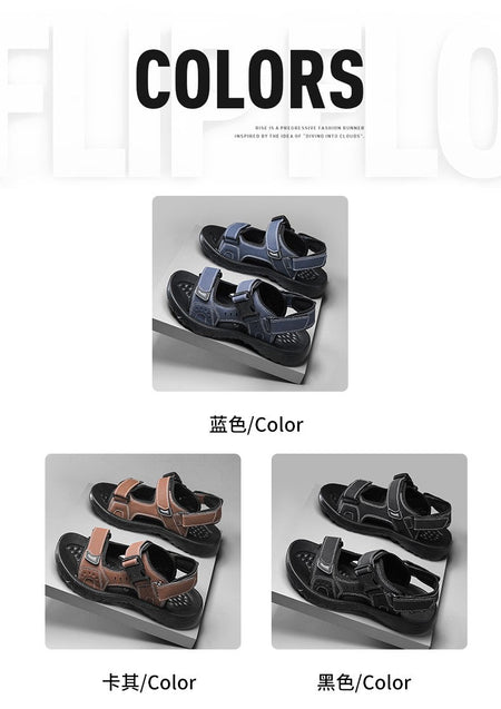 Summer Men Sandals PU Leather Lightweight Open Toe Flat Mens Casual Shoes Outdoor Walking Sandals for Men Beach Shoes Size 39-46
