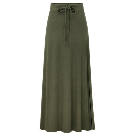 Plus size women's fashionable knitted half skirt high waist slit A-line skirt high stretch ankle length mid length skirt