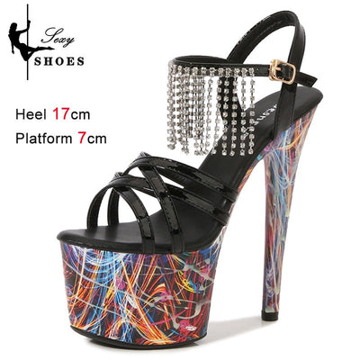 17CM Summer Shoes Women luxury Sandals Platform Ladies Shoes Stripper Womens High Heels Geometric Fluorescent Night light Heels