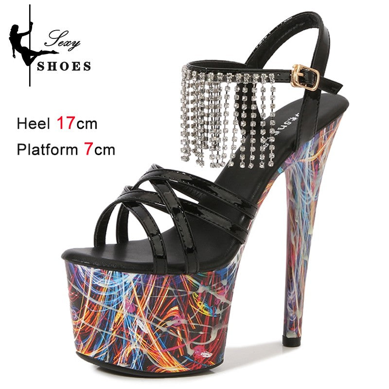 17CM Summer Shoes Women luxury Sandals Platform Ladies Shoes Stripper Womens High Heels Geometric Fluorescent Night light Heels