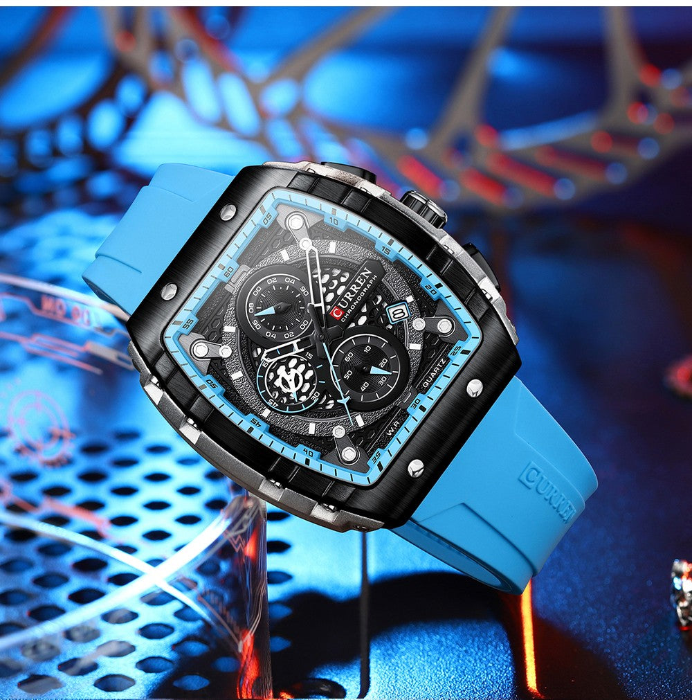 CURREN Fashion men watch brand unique square design luxury quartz sports tape watches men waterproof