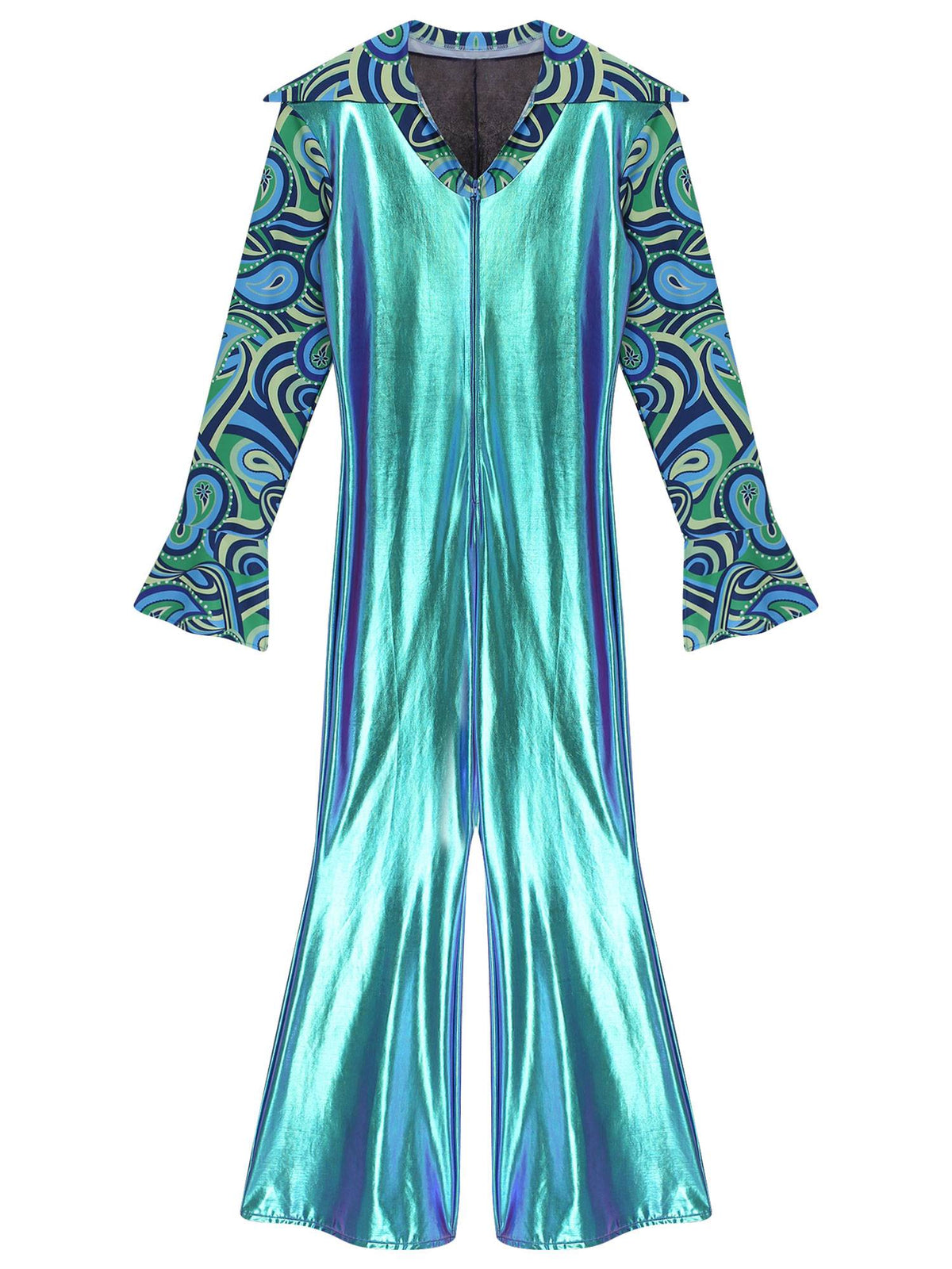 Men Bell Bottom Pants Jumpsuit Rompers Vintage 80s Disco Hippie Costume for Rock Jazz Dancewear Musical Theme Party Dress-up