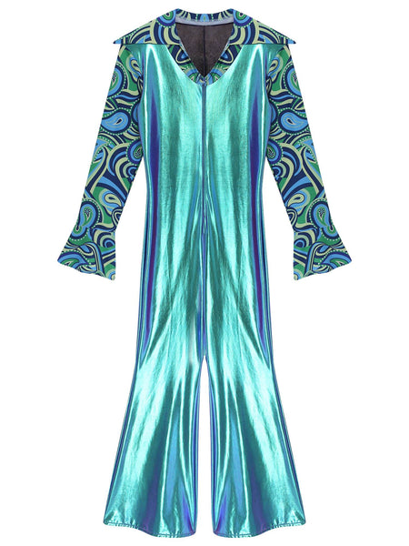 Men Bell Bottom Pants Jumpsuit Rompers Vintage 80s Disco Hippie Costume for Rock Jazz Dancewear Musical Theme Party Dress-up