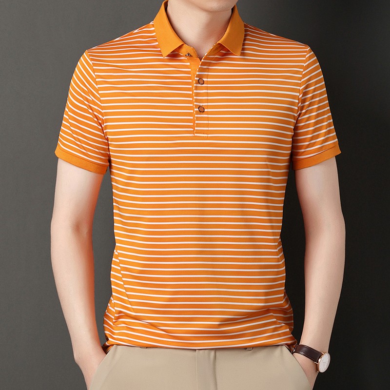 2024 Men's New Striped Cotton Business Casual Short Sleeved POLO Shirt Fashion Short Sleeved Comfortable and Breathable Top