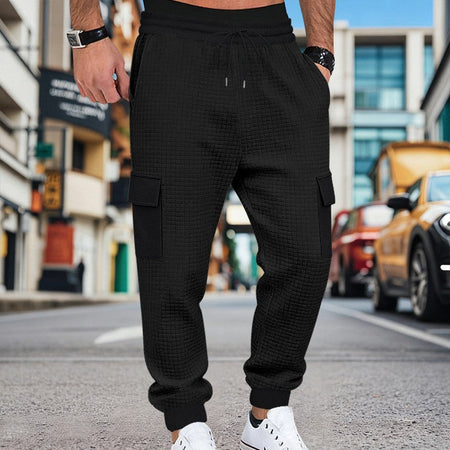 Men's Clothing  Pants Autumn Winter Fashion Casual Heavyweight Small Check Loose Jogger Sweatpants Waffles