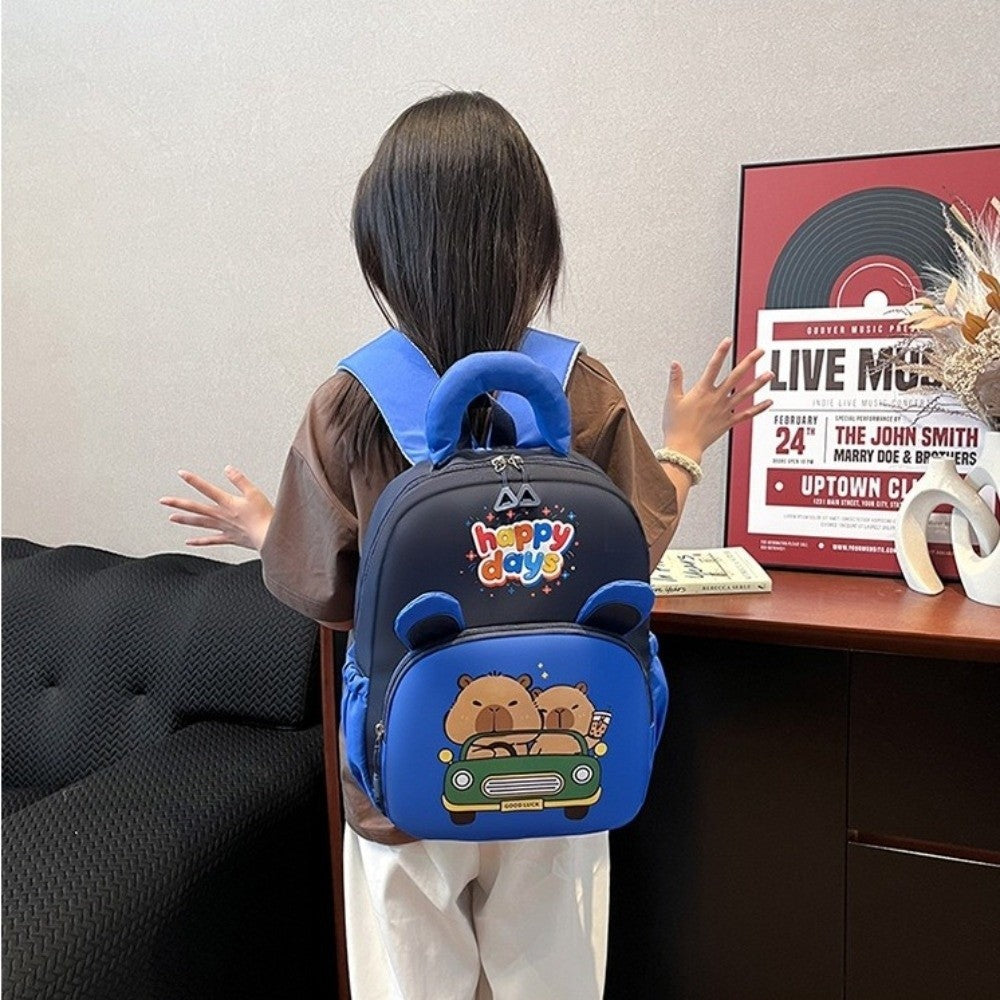 Kawaii Cartoon Capybara Backpack Nylon Lightweight Capybara School Bag Large Capacity Multi-pocket Kindergarten Backpack
