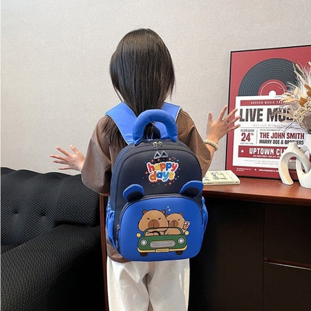 Kawaii Cartoon Capybara Backpack Nylon Lightweight Capybara School Bag Large Capacity Multi-pocket Kindergarten Backpack