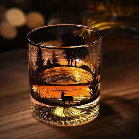 High End 10.3oz Black Silhouette Pattern Glass Cup Personalized Drinking Glasses Household Creative Whiskey Glass Iceberg Cup