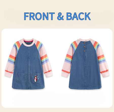 New Girls' Dress  Round Neck Children's Princess Dress Denim Fabric Toddler Kids Clothing 4-8Y