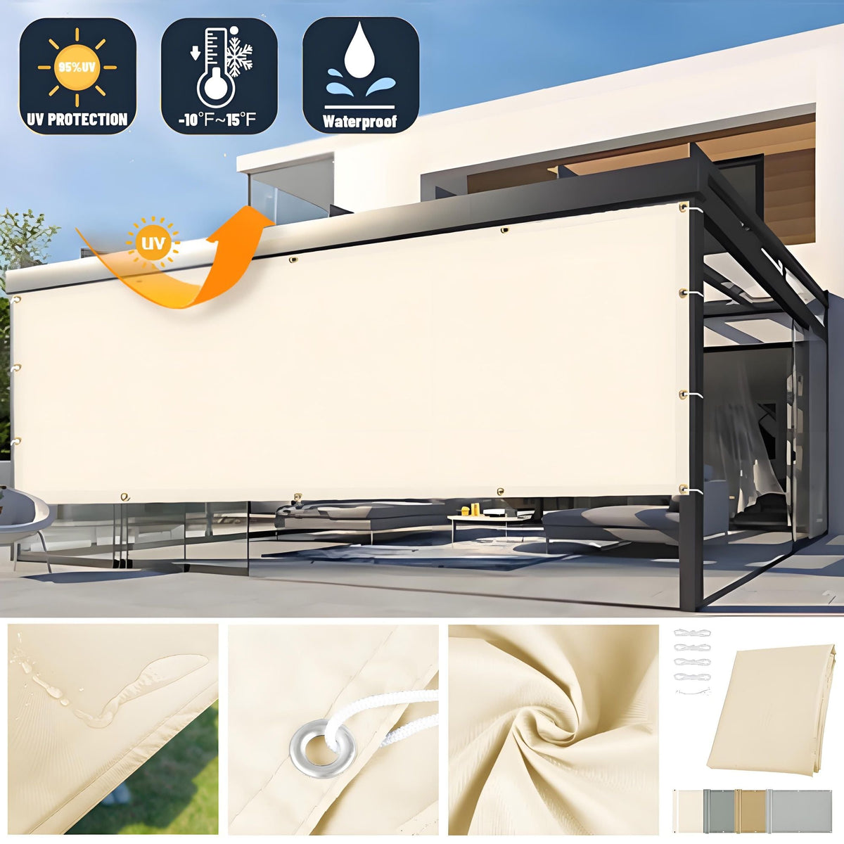 Waterproof Straight Edge Sun Shade Sail with Grommets Garden Sunscreen Pergola Shade Cover Canopy For Outdoor Garden Patio Tent