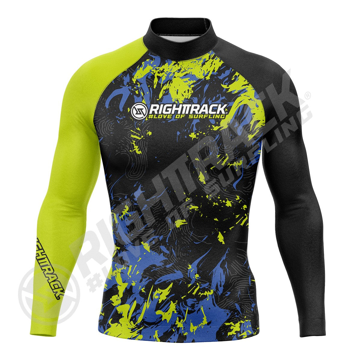New Men's Surfing Shirt Spray Camo Lycra Rashguard RIGHTTRACK Surf Sportswear Beach UV Swimwear UPF50+ Clothes