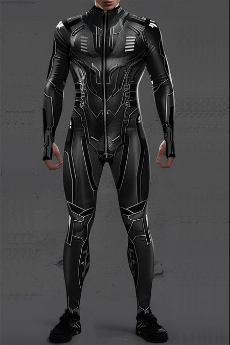 CyberPunk Futuristic Mechanical Armour Jumpsuit Cool Fighter Cosplay Bodysuit Steampunk Costume Halloween Party Shows Men Zentai