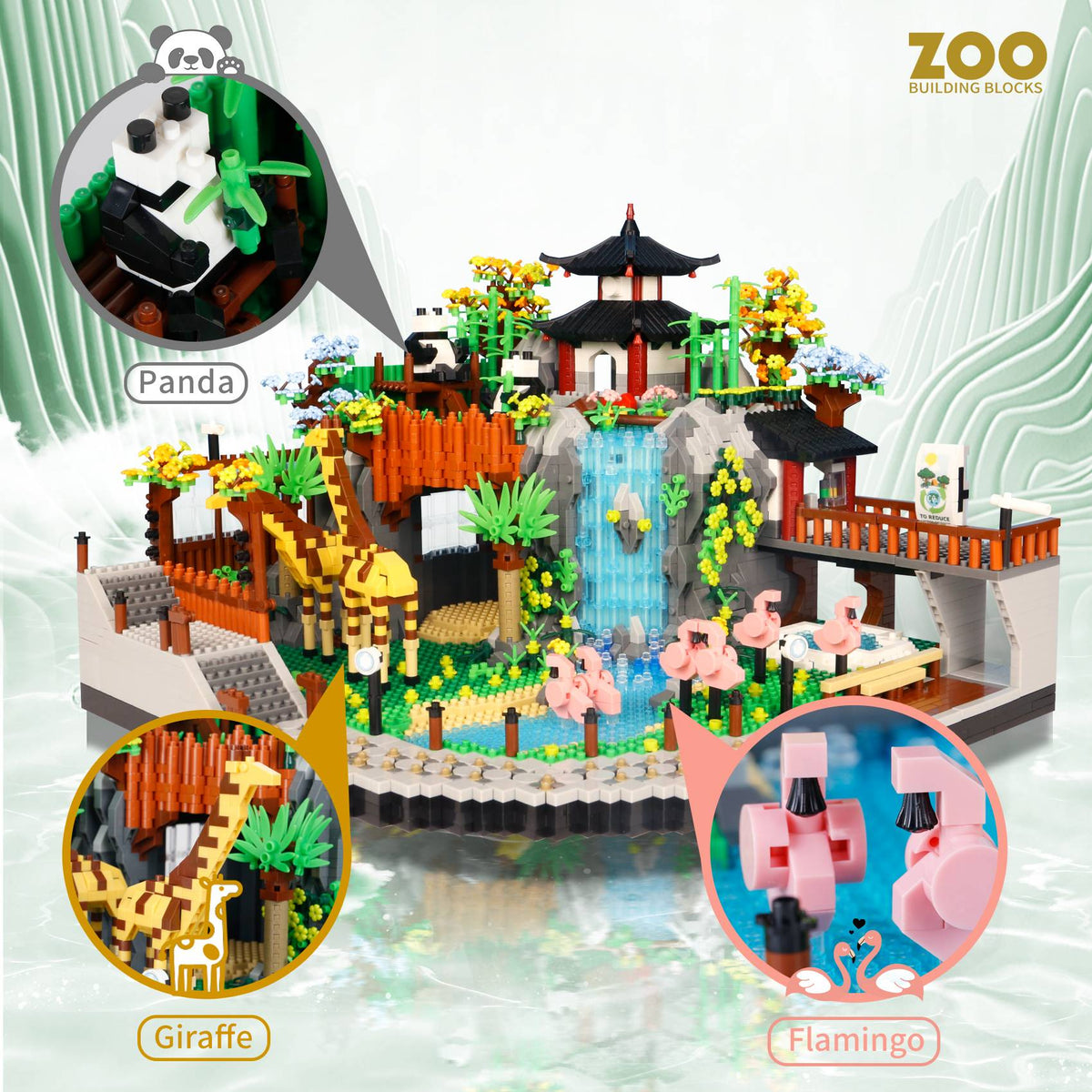 5000PCS City Zoo Gardens Building Blocks Giraffe Panda Zoological Animal Park Street View Assemble Micro Bricks Toys Gifts Kids
