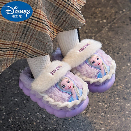 Disney Princess Elsa Winter Children's Cotton Home Slippers Frozen Girl's Snow Non Slip Warm Baby Slippers Pink Blue Size 26-35