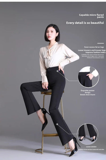 Spring Autumn New Bootcut Pants Women's Slimming Versatile Korean Style Loose-fit Fashionable Trousers Drop Leg Bell Pants Women