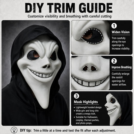 Ghost Face Mask with Hood Halloween Costume Scary Movie Funny Killer Cosplay Prop for Adults Horror Party