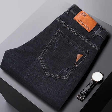 2024 NEW Men's Fashion Business Jeans Classic Style Casual Stretch Slim Jean Pants Male Brand Denim Trousers Black Blue