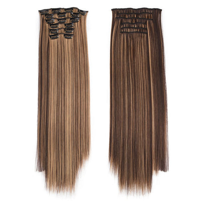 16 Clips in Hair Extensions 24Inchs Long Straight Hairstyle Synthetic Blonde Black Hairpieces Heat Resistant Fake Hair 6Pcs/Set