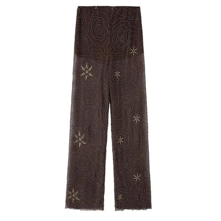 HXAO Women's Pants 2025 Beaded Tulle Pants For Woman Baggy Sequin New In Pants Spring Summer Semi Sheer Women's Trousers 088