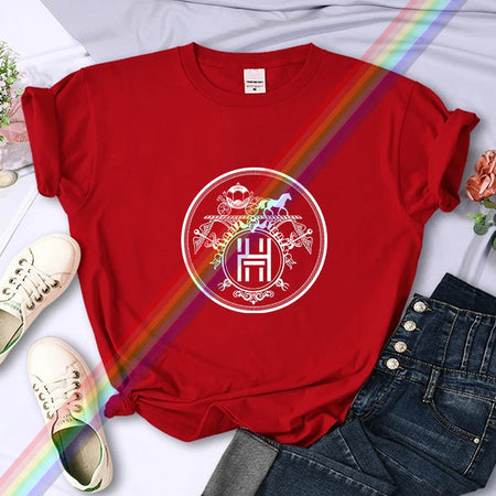 2025Luxury Brand High-Quality For Women's Summer Paris H Horse Printing T-shirt 100% Cotton Casual Oversized Y2k Sleeve O-neck