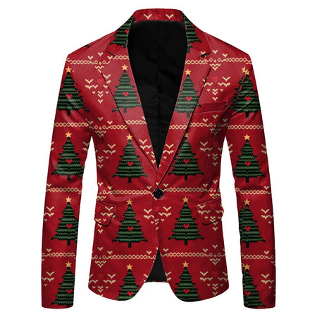 Christmas Mens Suit Jackets Fashion Fitness Casual Button New Year Party Dress Suits For Men Vintage Xmas Costume Casual Coats